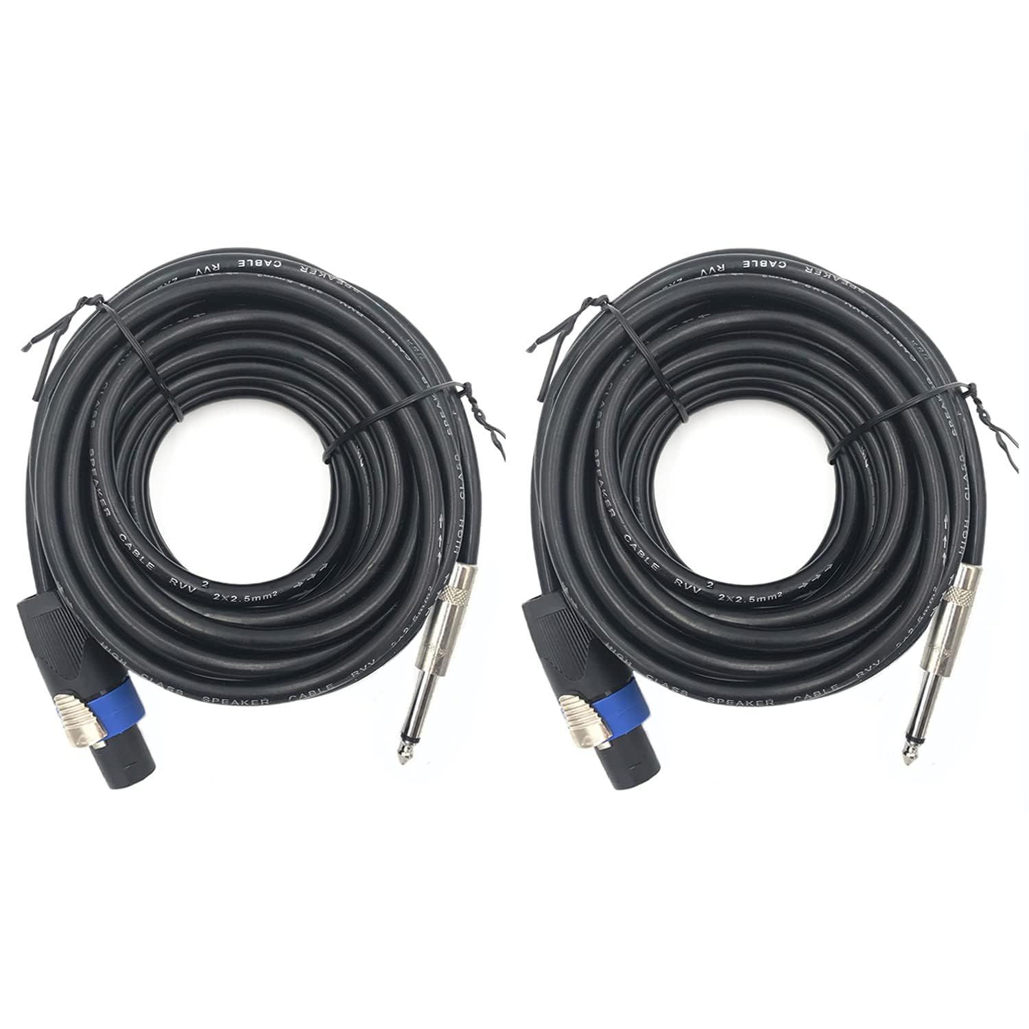 2 Pack 50ft Speakon to 1/4 Inch Male Speaker Cable for Sound