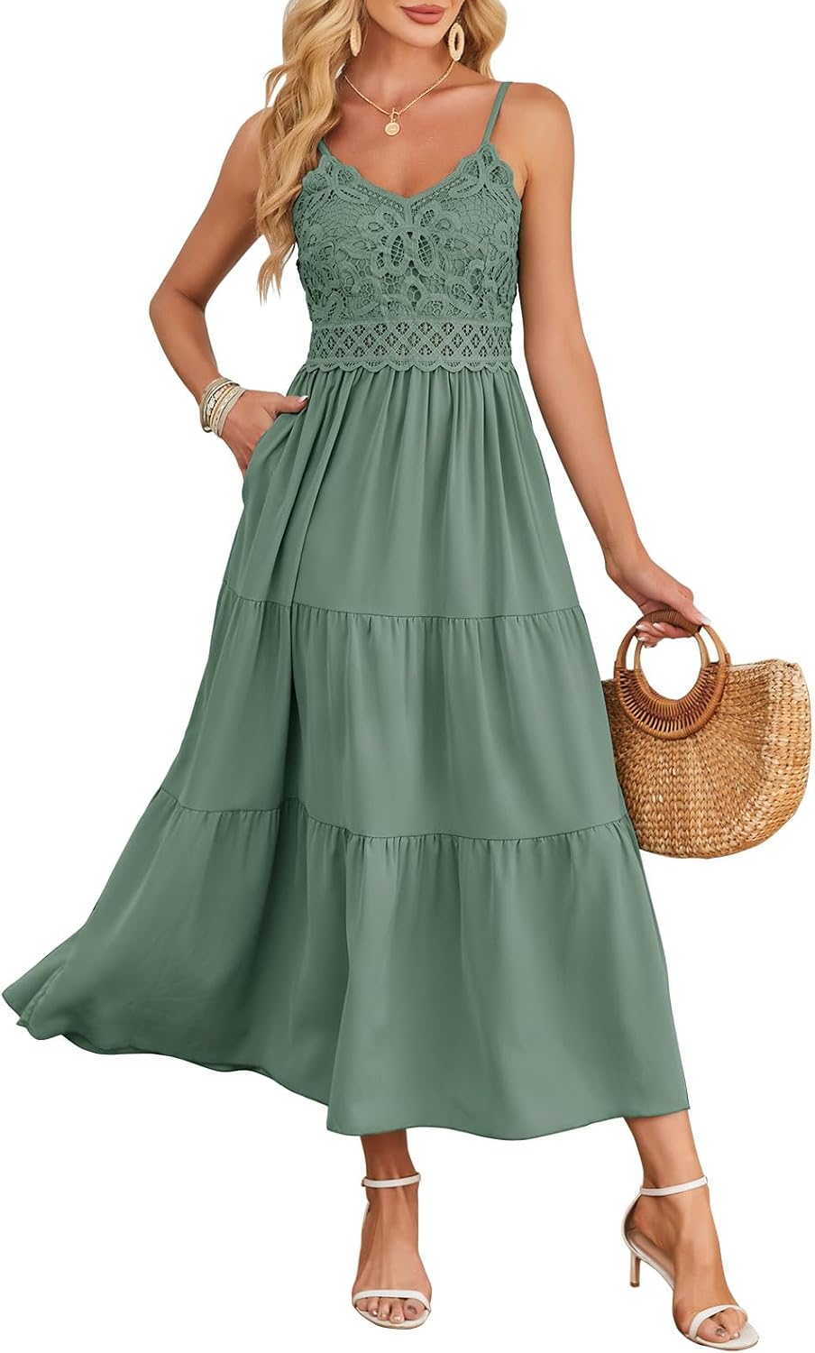 Dokuritu Women's Beach Crochet Lace Maxi Dress for Summer Fun