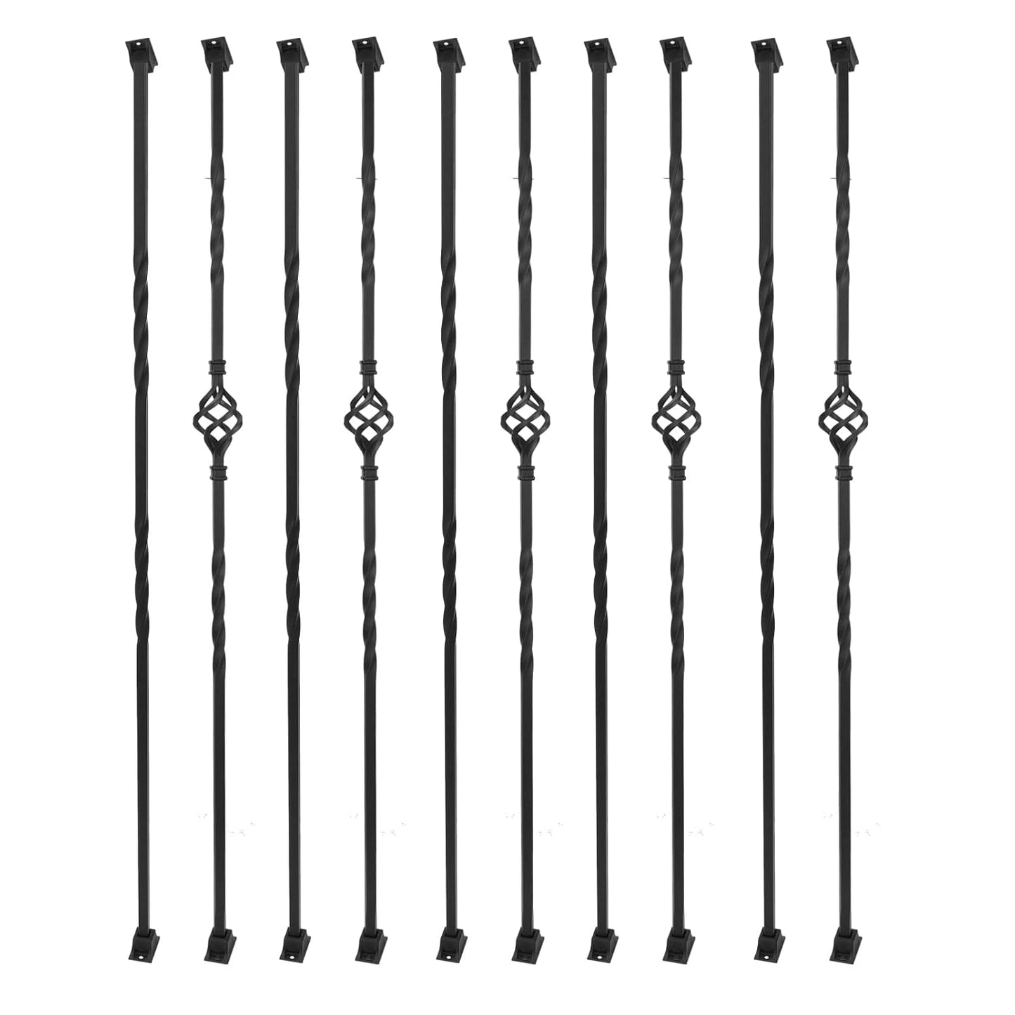 10 Pack Iron Balusters for Staircase with Double Twist Design