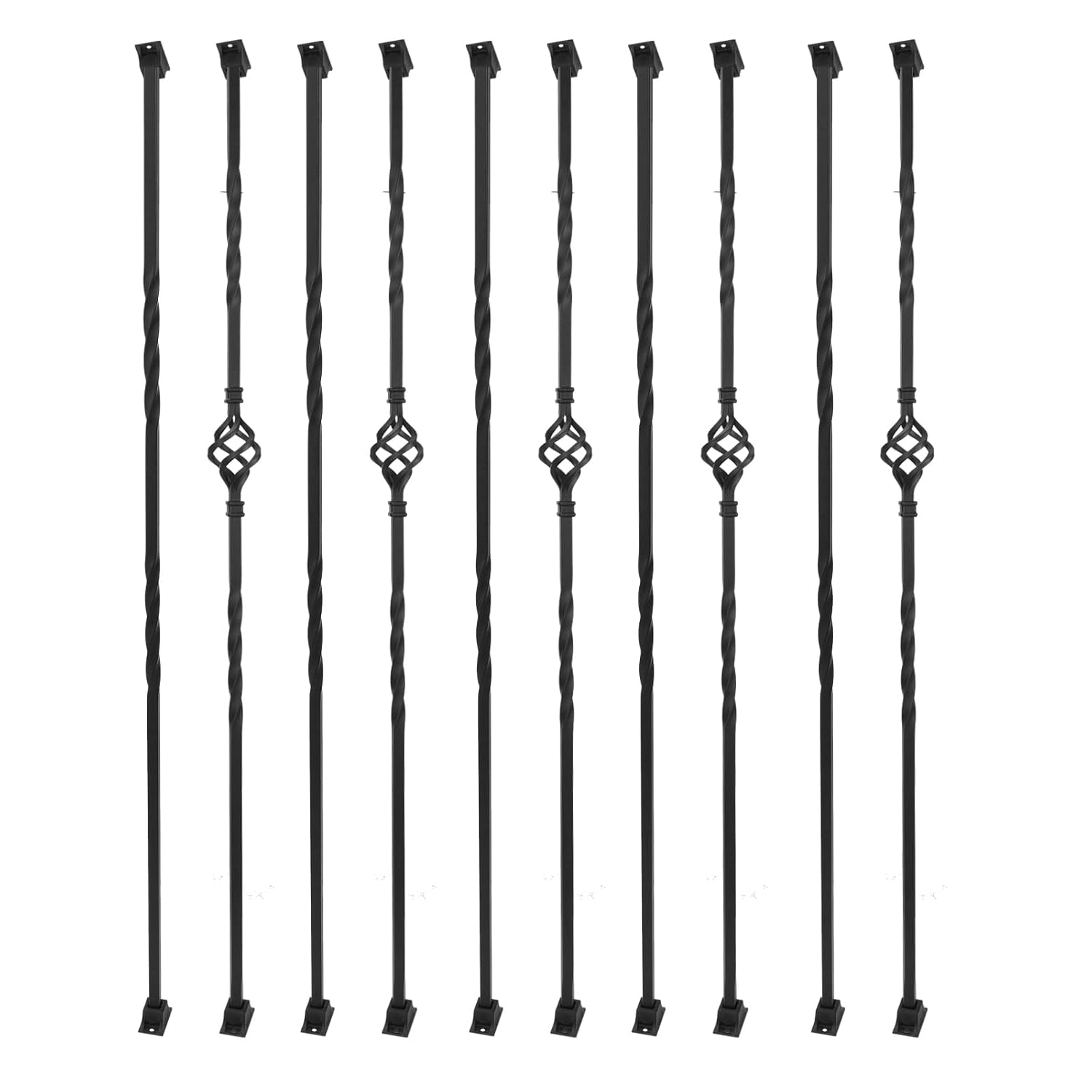 10 Pack Iron Balusters for Staircase with Double Twist Design