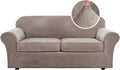 Real Velvet Plush 3 Piece Stretch Sofa Cover for 72-90 in Sofa - Taupe