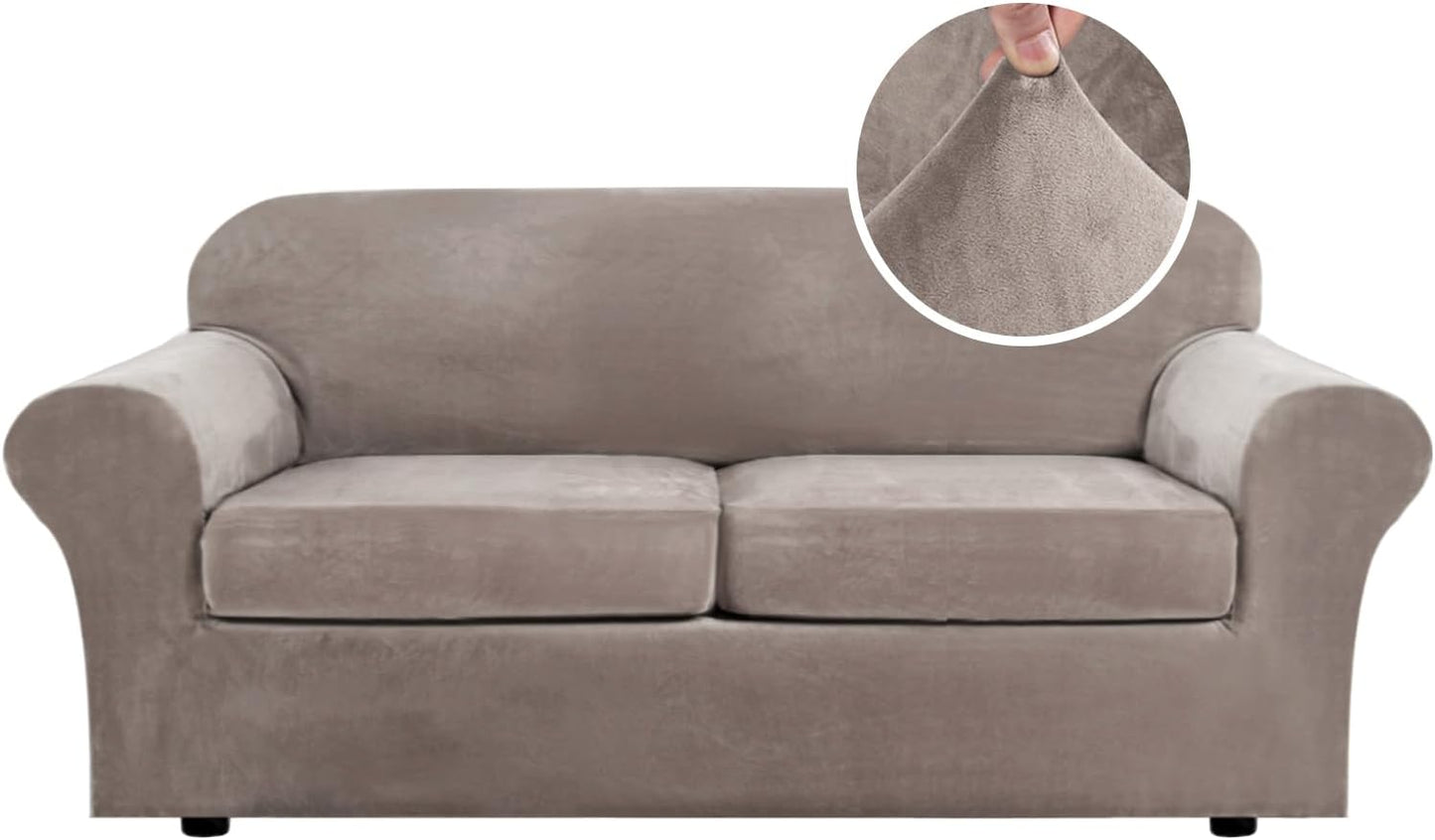 H.VERSAILTEX Real Velvet Plush 3 Piece Stretch Sofa Covers