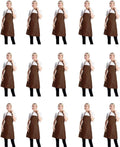 Plain Brown Bib Aprons Bulk for Men and Women - 15 Pcs Set