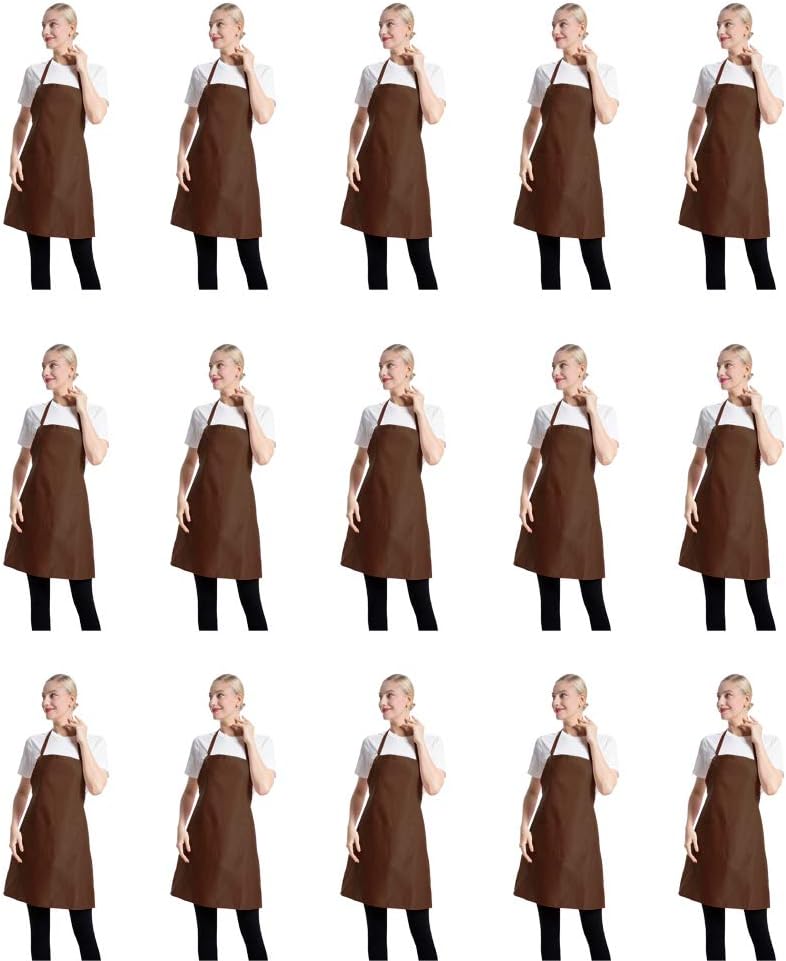 Plain Brown Bib Aprons Bulk for Men and Women - 15 Pcs Set