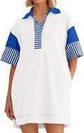 Wenrine Women's Polo V Neck Sweatshirt Mini Dress - Oversized Color