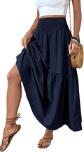 Women's Smocked High Waist Maxi Skirt with Pockets - Flowy Boho Fit