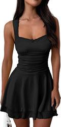 Women's Square Neck Ruffle Hem Mini Dress - Sleek Summer Party Style