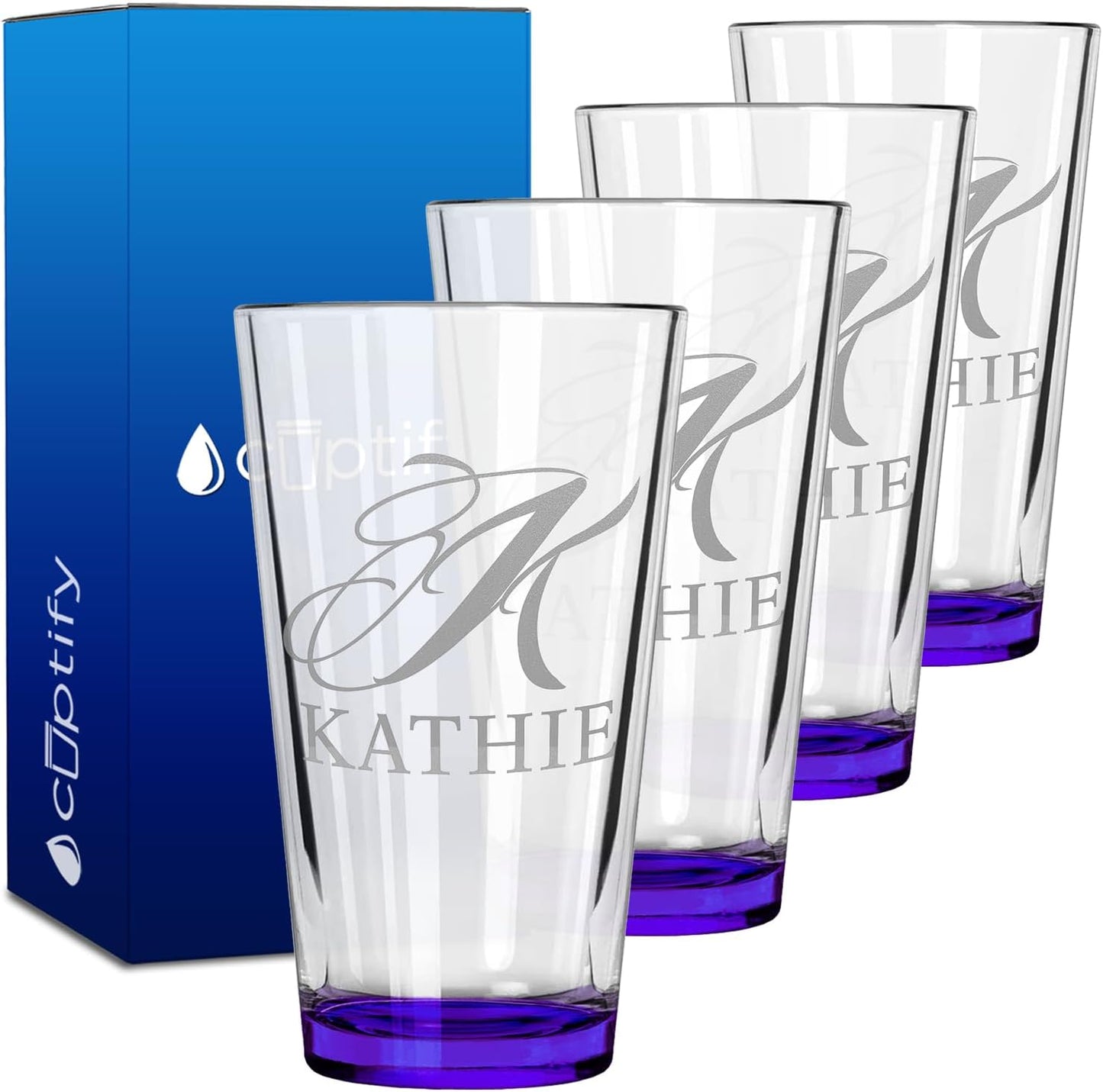 Personalized Beer Glasses Set of 4 Engraved 16oz Pint Glasses