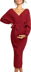 Maternity Nursing Sweater Dress - Soft Stretchy Faux Wrap Fit