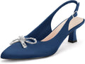 Coutgo Womens Kitten Heels Satin Pumps Slingback Pointed Toe - Elegant