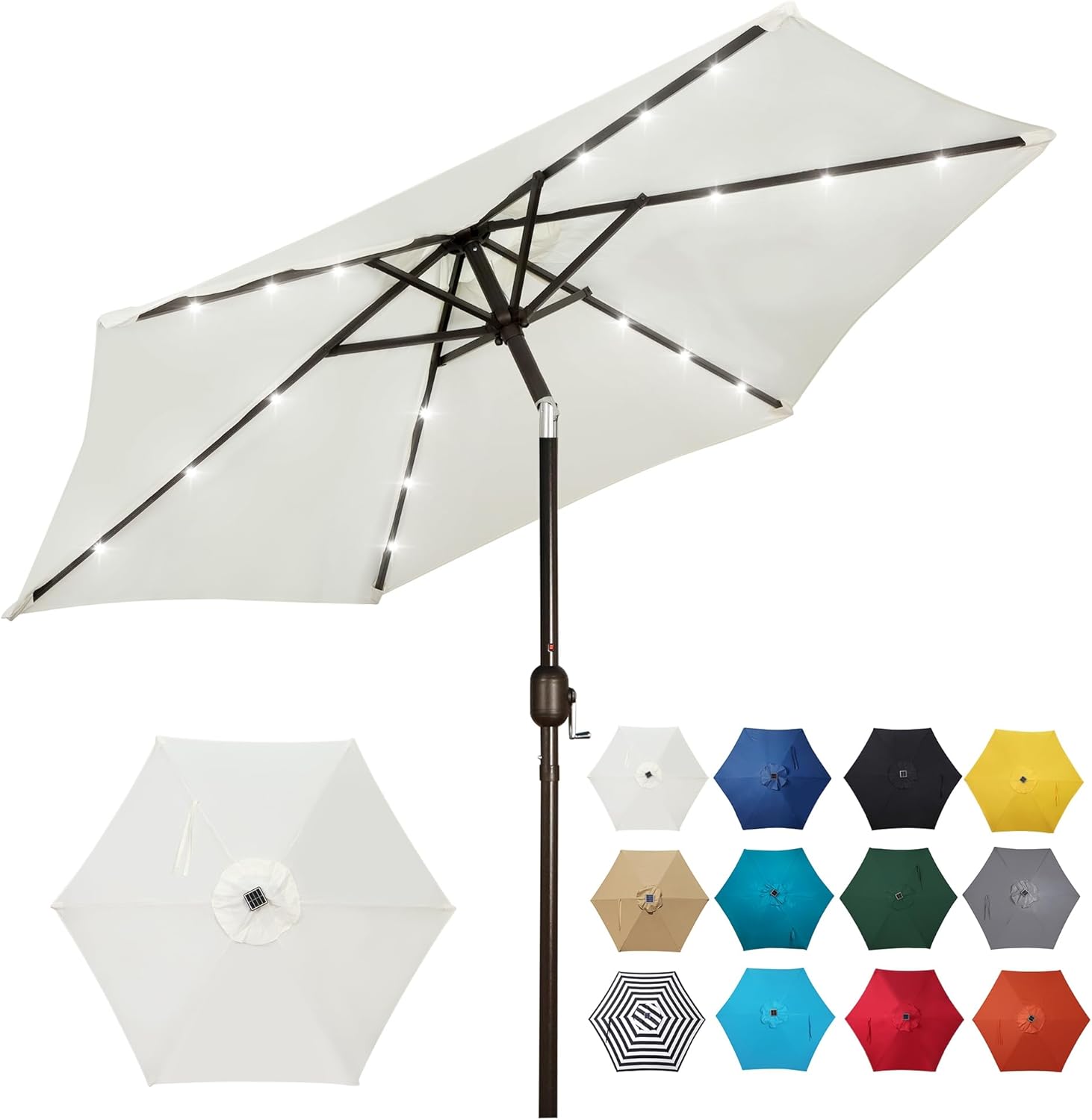 Blissun 7.5 ft Solar Umbrella with LED Lights for Patio