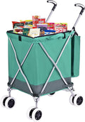 Folding Grocery Shopping Cart with 360 Double Front Swivel Wheels