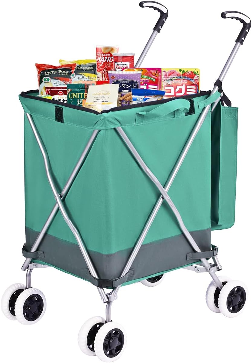 Folding Grocery Shopping Cart with 360 Swivel Wheels for Easy Use