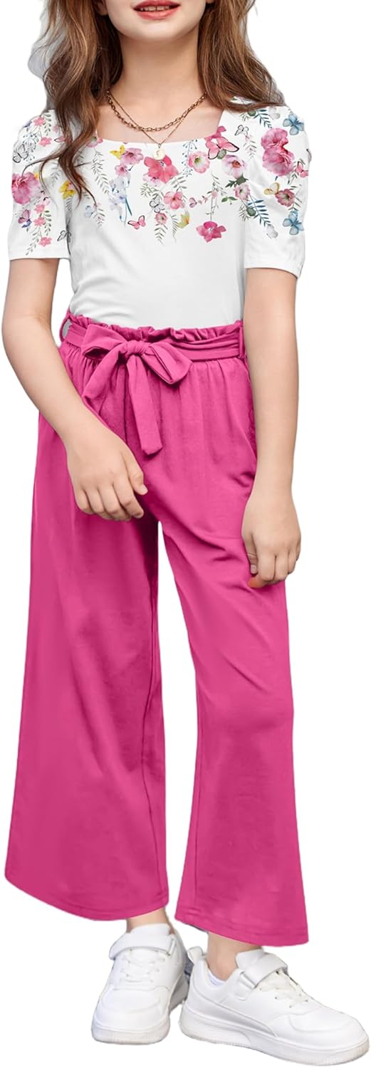 Arshiner Girls 2 Pieces Outfits Set with Puff Sleeve Tops