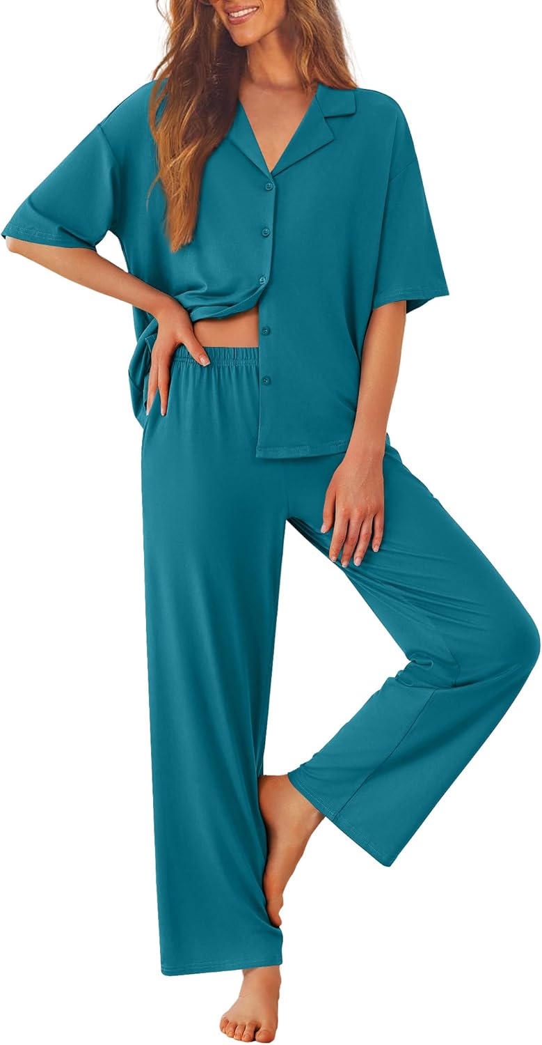 Ekouaer Women Pajamas Set Soft Comfy Button Down Sleepwear
