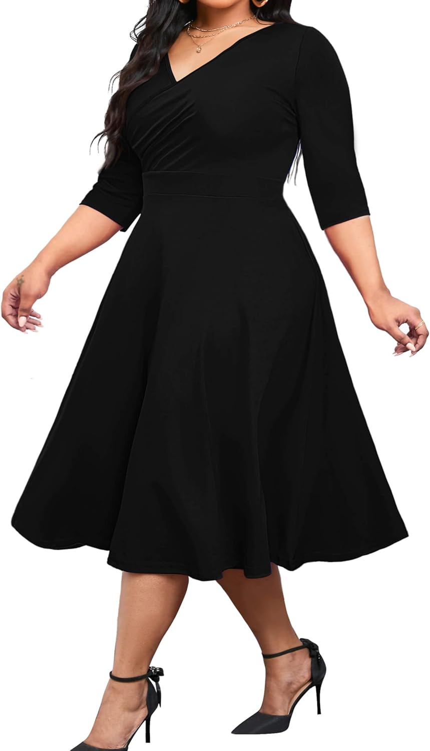 CLOCOR Women's Plus Size Midi Dress for Elegant Casual Wear