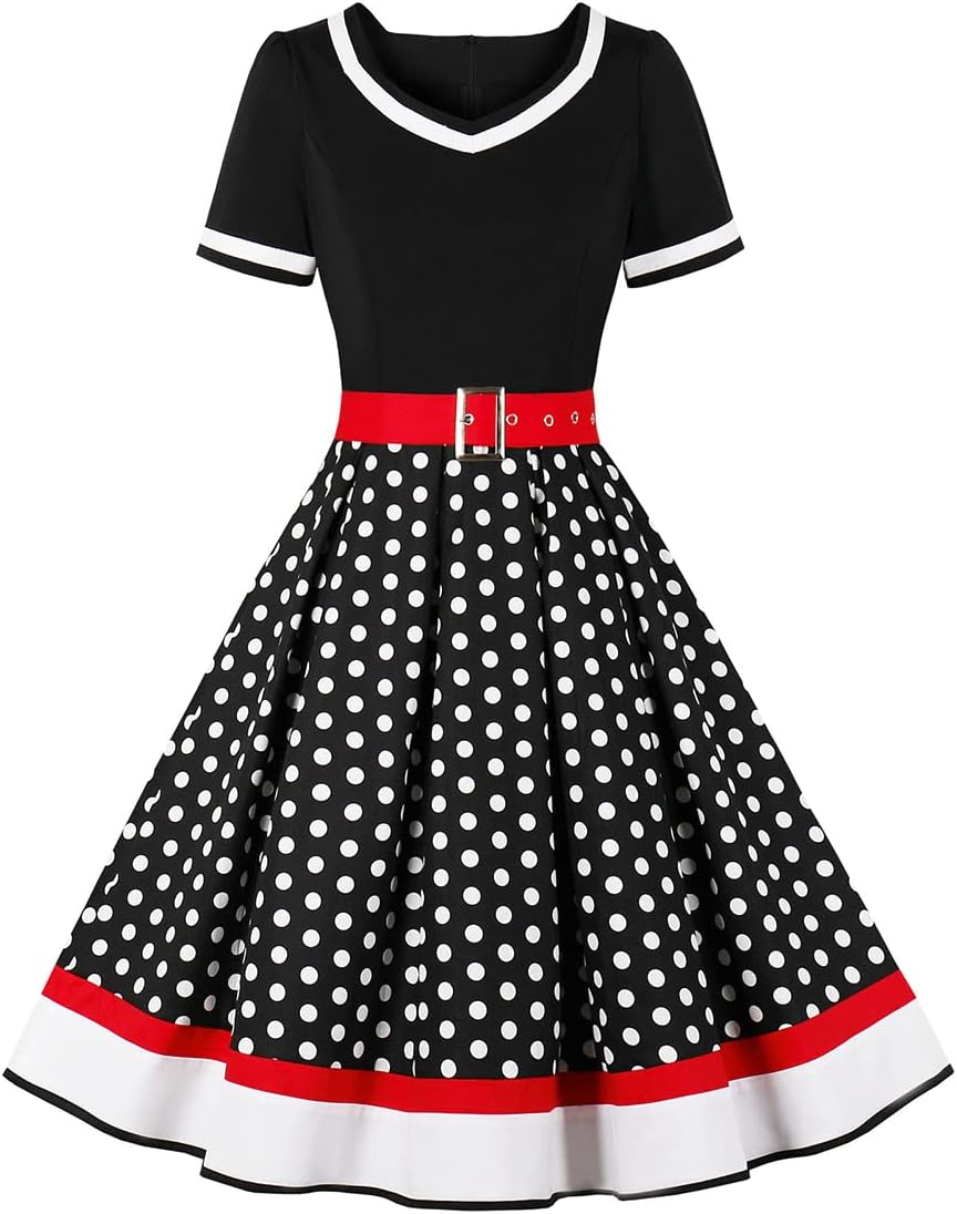 Vintage 1950s Retro Polka Dot Cocktail Party Swing Dress