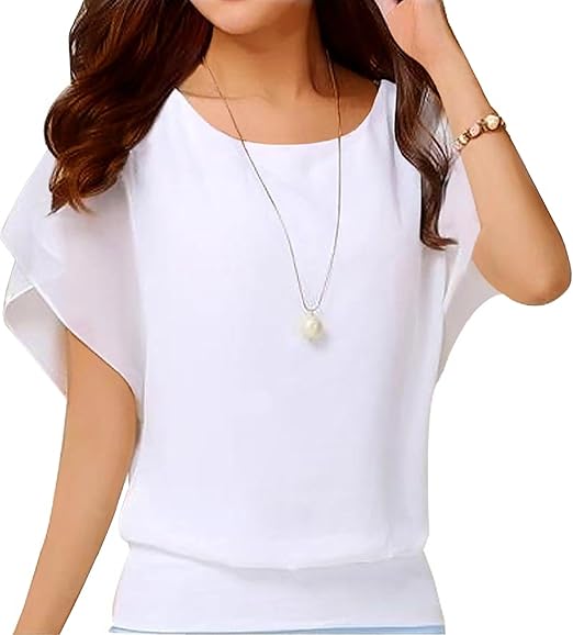 Neineiwu Women's Loose Casual Short Sleeve Chiffon Top Blouse