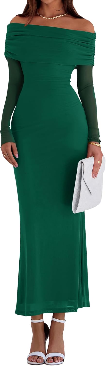 Elegant Off The Shoulder Long Sleeve Maxi Dress for Women