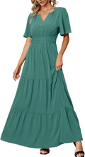 Amegoya Women's Flowy V-Neck Boho Maxi Dress for Summer Style