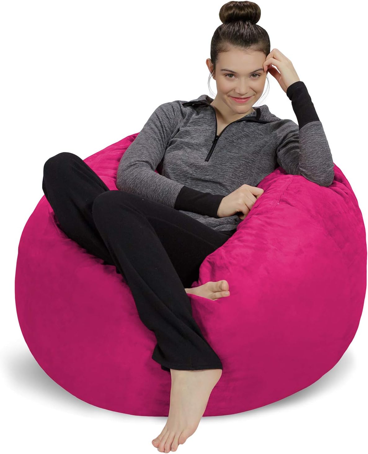 Plush Memory Foam Bean Bag Chair - Ultra Comfort Magenta 3'
