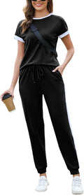 Women Short Sleeve Tracksuit Set Color Block Jogging Suit