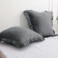 Dark Grey Linen Euro Sham Covers 26x26 in Set of 2 - Ruffle Edge