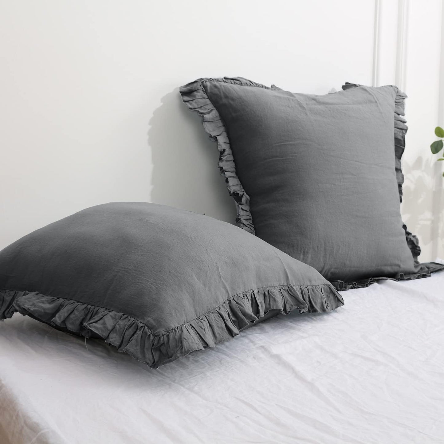 100% Linen Euro Sham Covers with Ruffle for Elegant Decor