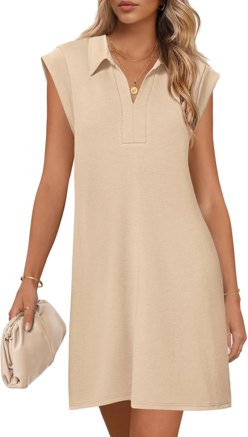 MEROKEETY Women's Casual Collared V Neck Mini Dress for Summer