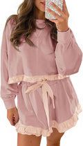 Fisoew Women's 2 Piece Color Block Ruffle Lounge Set - Cute Casual