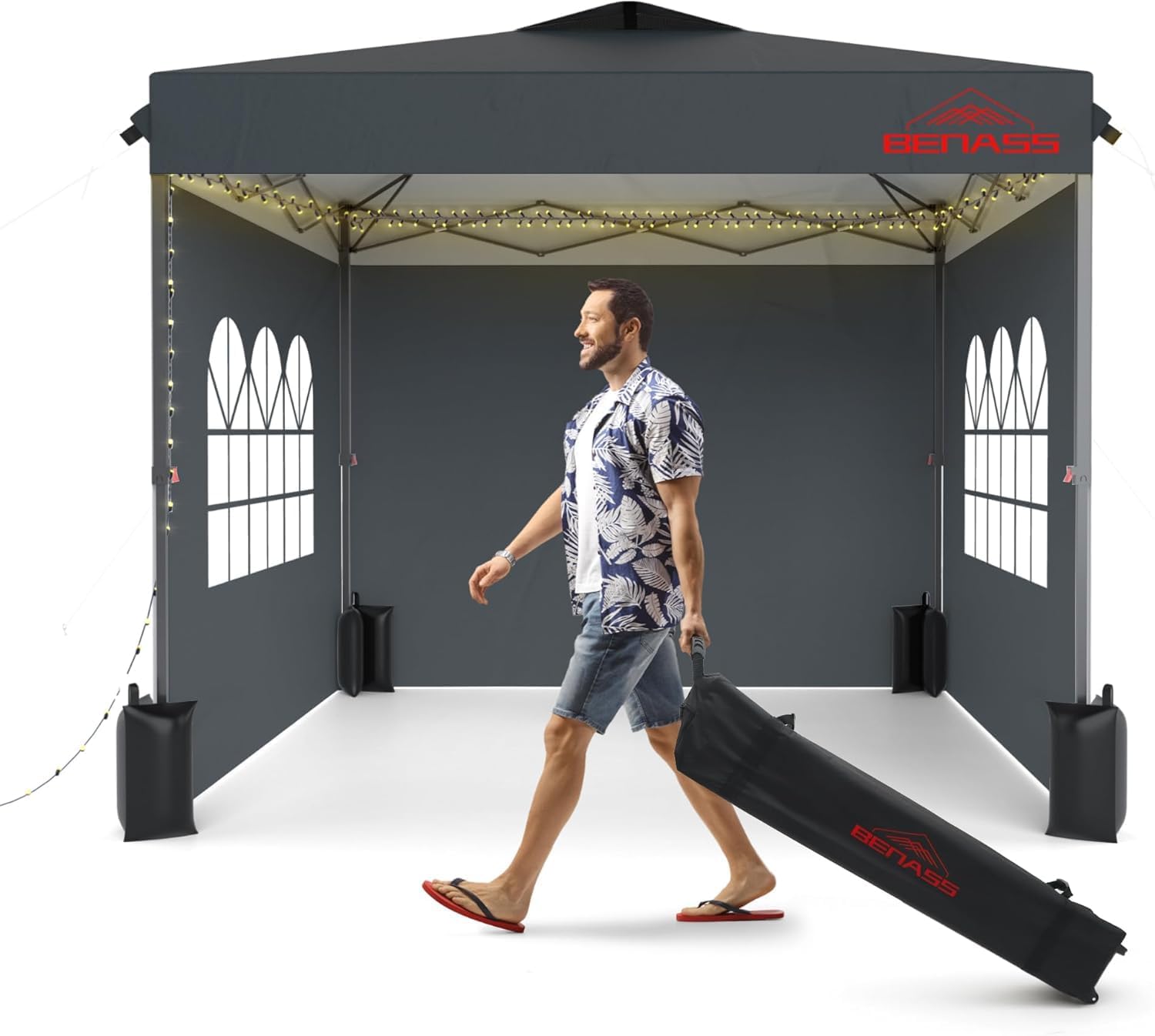 10x10 Pop Up Canopy with Sidewalls by Benass - Easy Setup