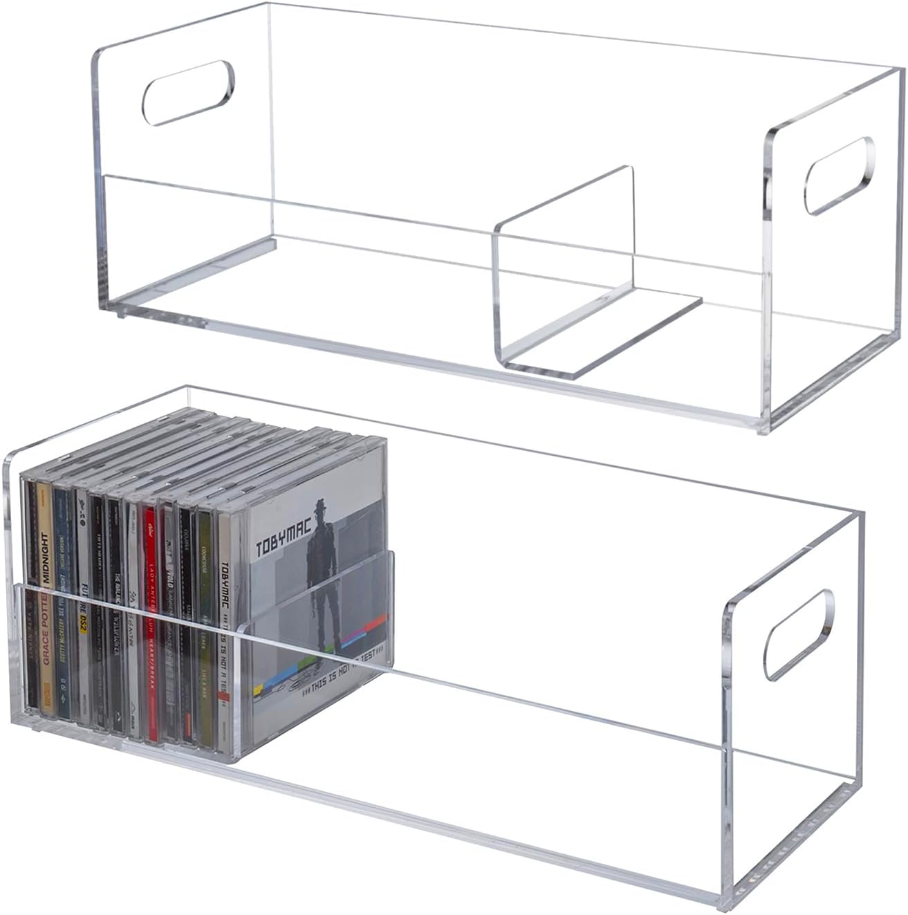 Modern Premium Clear Acrylic Stackable CD Holder Racks Set of 2