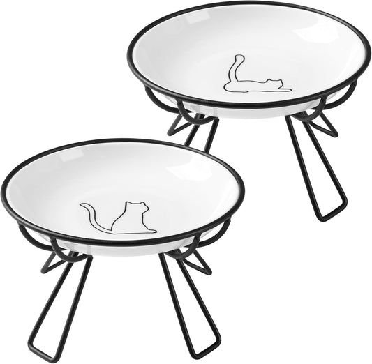 Whisker-Friendly Elevated Cat Bowls Set