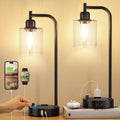Industrial Nightstand Lamps Set of 2 - Dimmable Bedside Lamps