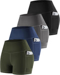 Womens Biker Yoga Shorts with Pockets - High Waisted 4 Pack