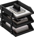 Leather Desk Organizer 3-Tier Stackable Letter Tray - Compact Desktop