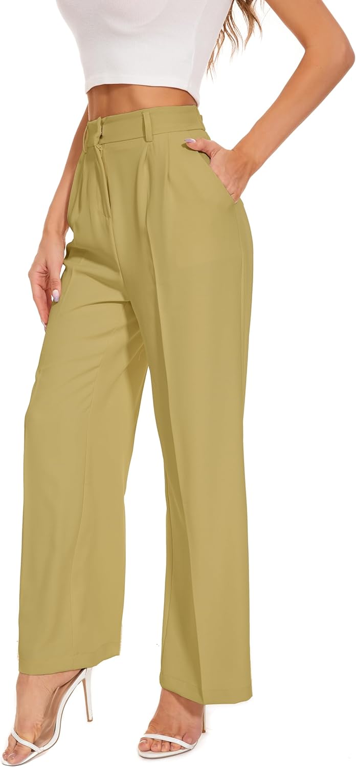 Wide Leg Pants for Women with High Elastic Waist for Work