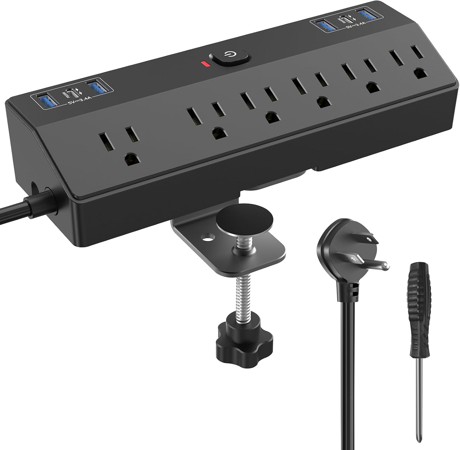 Desk Clamp Power Strip with USB C Ports for Fast Charging