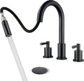 Bathroom Faucet with Sprayer - Matte Black Widespread 2-Handle