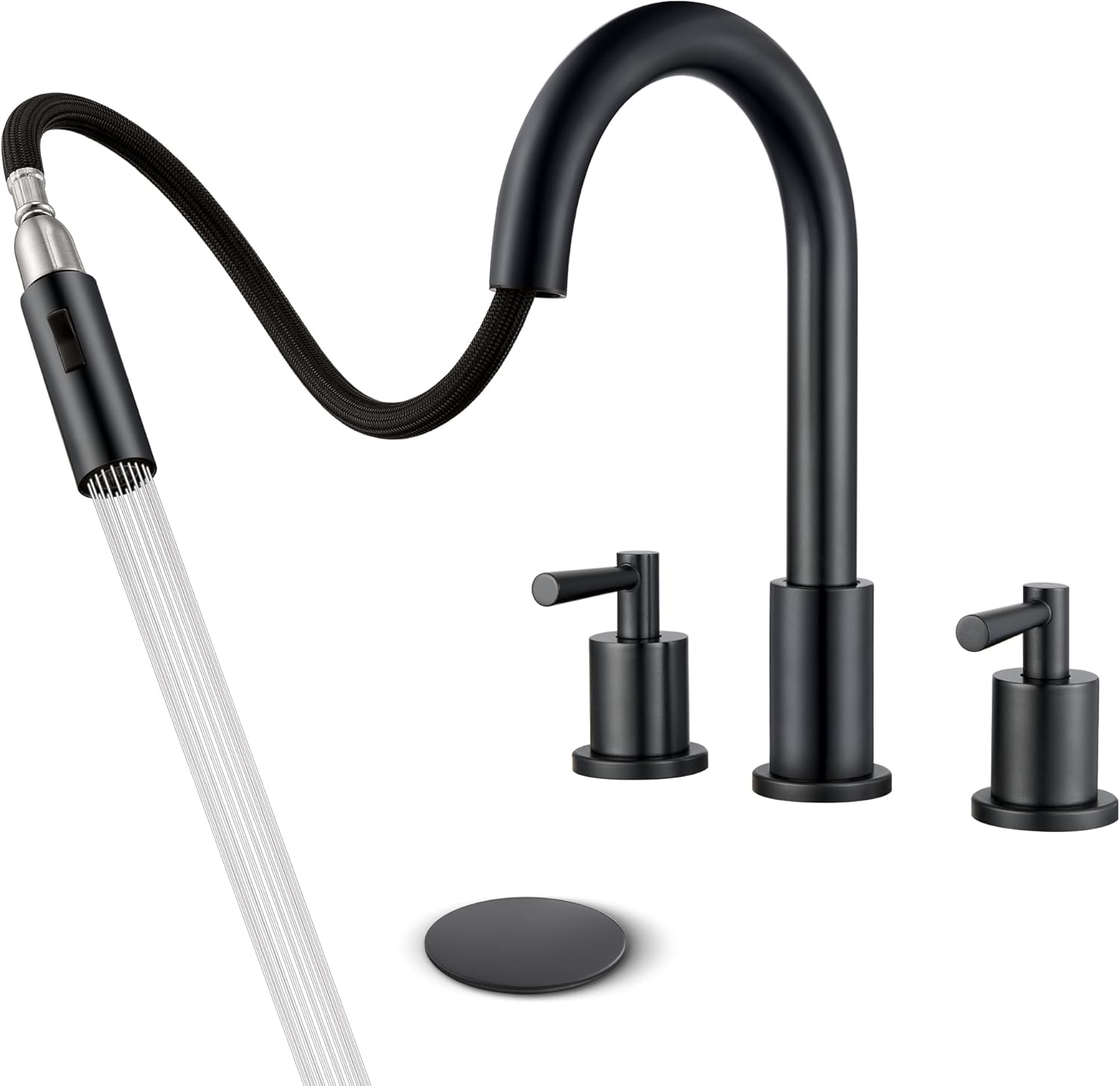 Pull Down Bathroom Faucet with Sprayer - Matte Black Finish