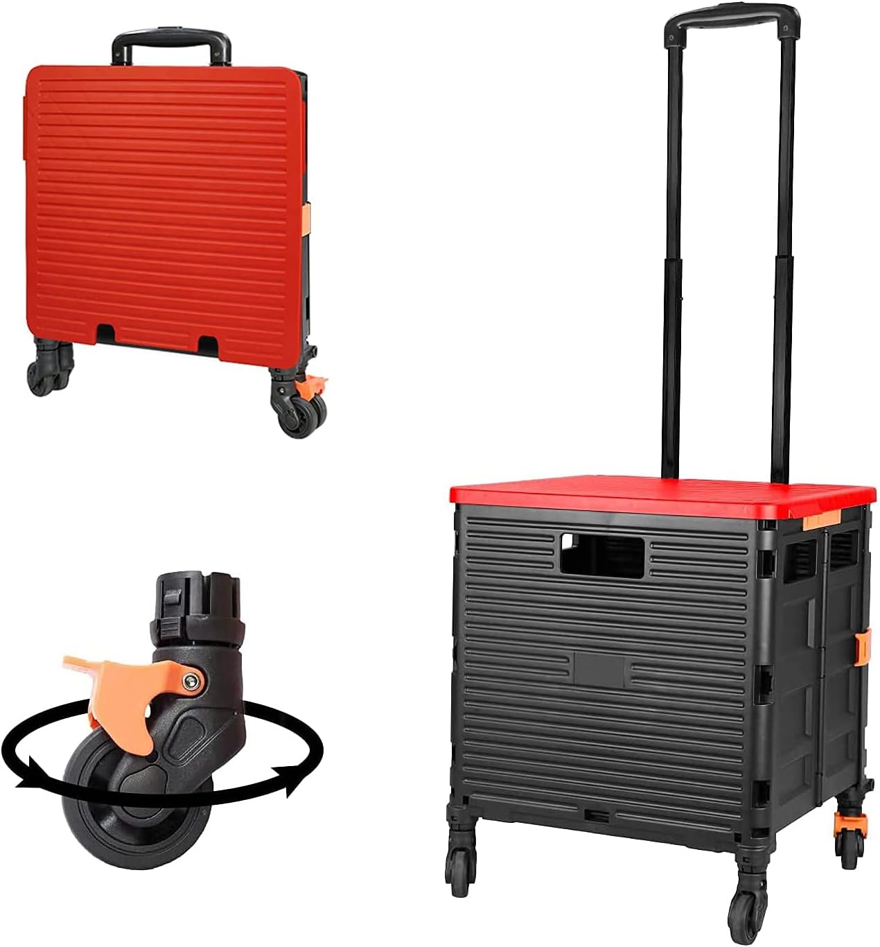 FELICON Foldable Utility Cart with Heavy Duty Telescoping Handle