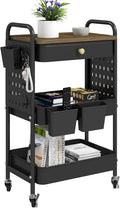 danpinera 3-Tier Rolling Cart with Wooden Top and Pegboards