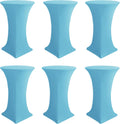 Light Blue Spandex Cocktail Table Covers 6 Pack - Stretch Fit