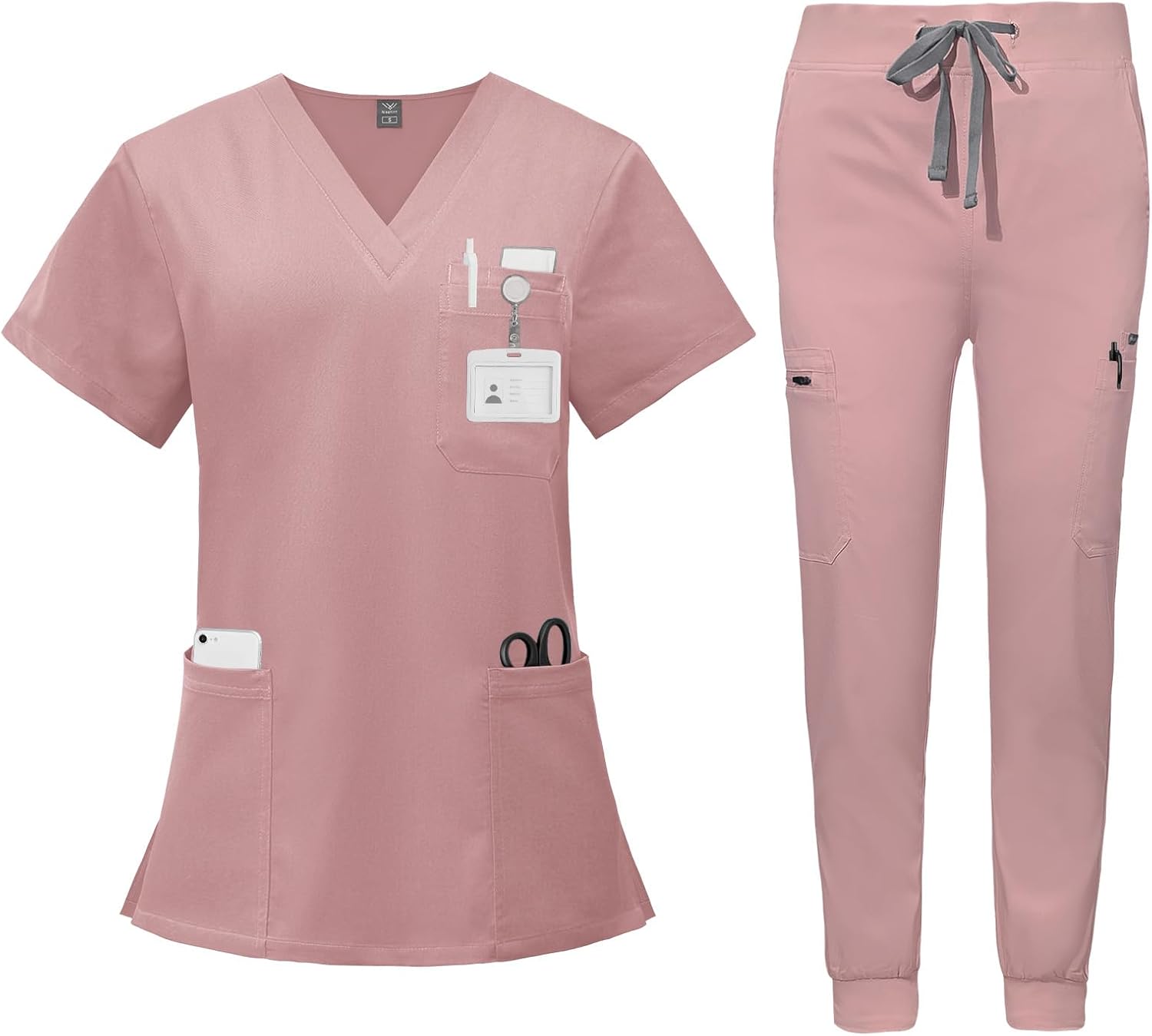 VIAOLI Scrubs for Women Set - V-Neck Top and Jogger Pants