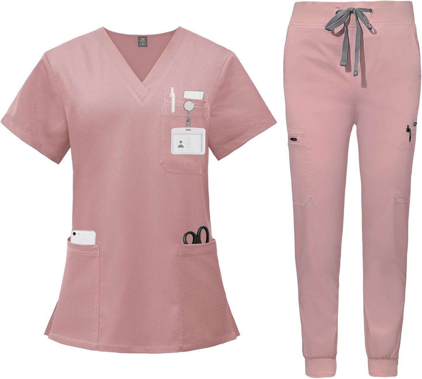 VIAOLI Scrubs for Women Set - V-Neck Top and Jogger Pants