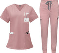 VIAOLI Scrubs for Women Set V-Neck Top and 8 Pocket Jogger Pant in