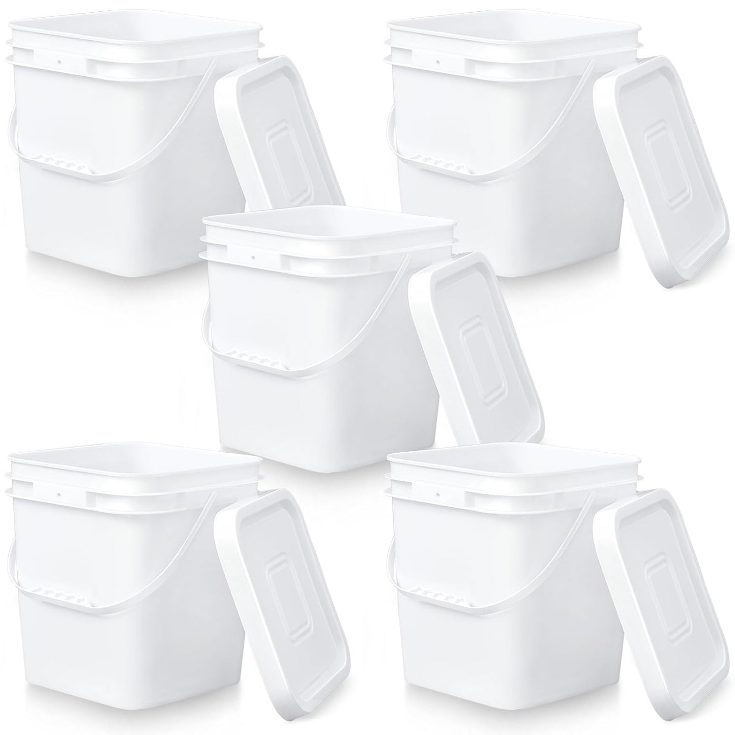 Mumufy 5 Pcs 3.5 Gallon Square Food Grade Bucket with Lid