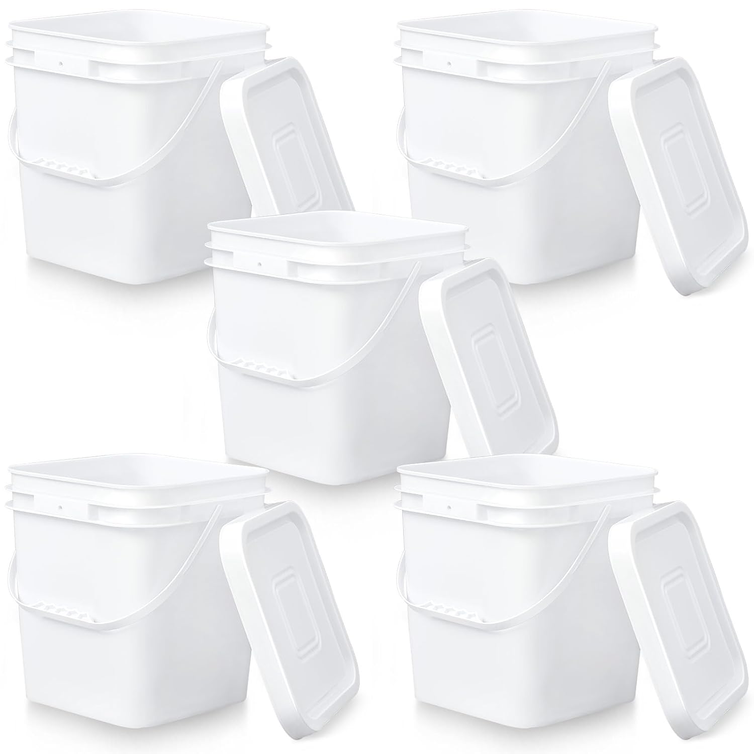 Mumufy 5 Pcs 3.5 Gallon Square Food Grade Bucket with Lid