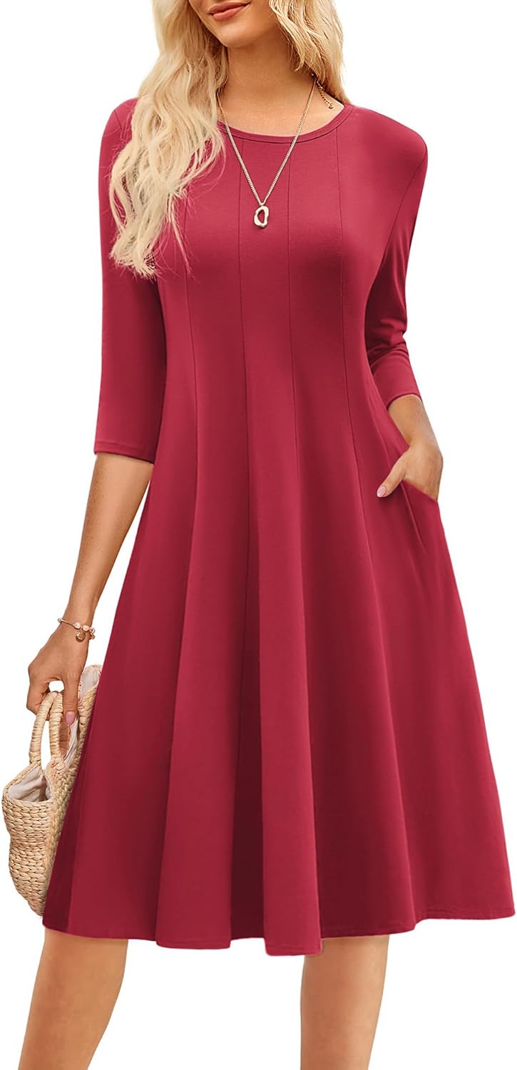 Trendy A-Line Midi Dress with Pockets for Casual Style