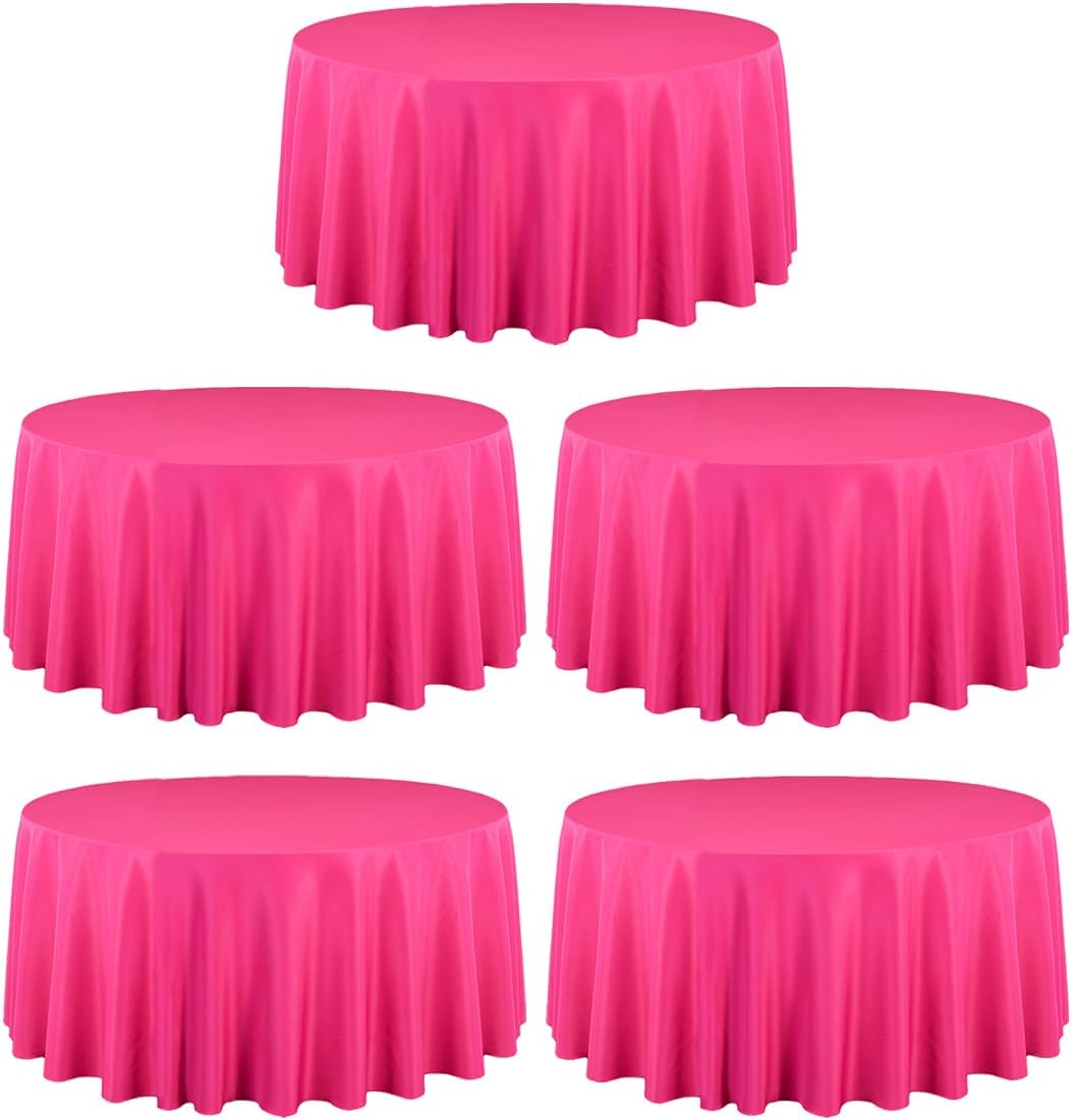 120 Inch Round Tablecloths for 60 Inch Tables - Fuchsia 5 Pack